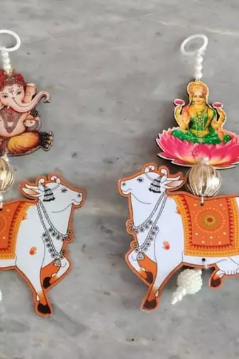 handmade multicolor shubh labh lotus hanging for home decor pack of 2
