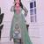 sea green color digital print with real mirror handwork and hanging lace border silk blend kurti palazzo set
