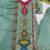 sea green color digital print with real mirror handwork and hanging lace border silk blend kurti palazzo set