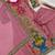 pink color digital print with real mirror handwork and hanging lace border silk blend kurti palazzo set