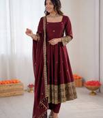 Maoon art silk thread with sequence anarkali suit