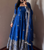 Blue colour  heavy embroidered anarkali kurta set with designer cutwork dupatta & pant