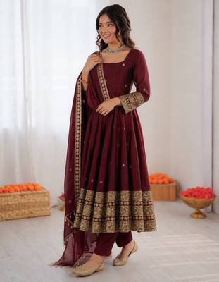 Maoon art silk thread with sequence anarkali suit 2