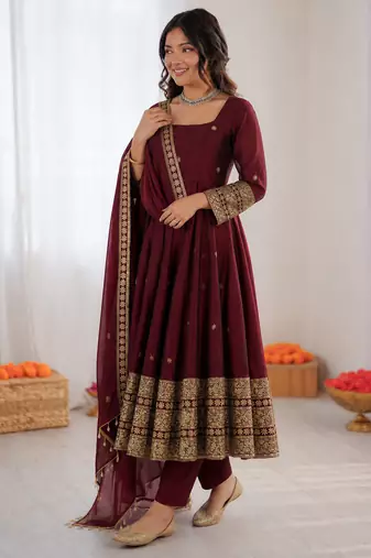 Maoon art silk thread with sequence anarkali suit