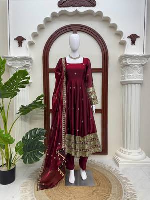 Maoon art silk thread with sequence anarkali suit 3