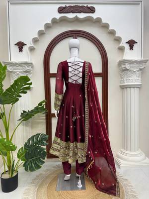 Maoon art silk thread with sequence anarkali suit 4