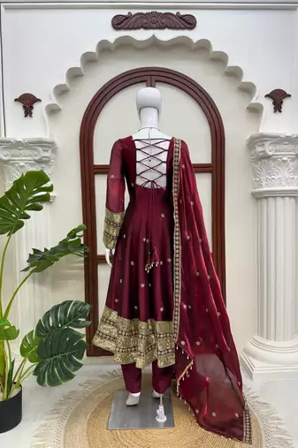 Maoon art silk thread with sequence anarkali suit