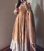 Gold colour  heavy embroidered anarkali kurta set with designer cutwork dupatta & pant