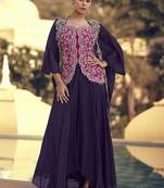 Purple & rani pink faux chinon silk embroidered readymade indian dress