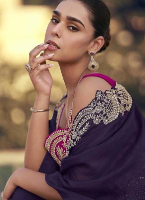 Purple & rani pink faux chinon silk embroidered readymade indian dress 3