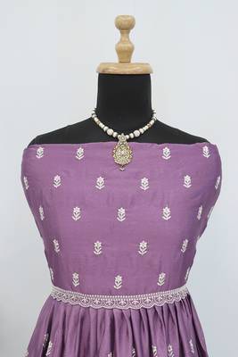 Lavender faux chinon embroidered readymade anarkali suit 4
