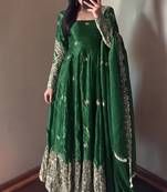 Green colour  heavy embroidered anarkali kurta set with designer cutwork dupatta & pant
