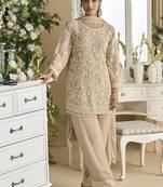 Light beige faux georgette embroidered readymade straight pant suit
