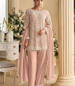 Light pink faux georgette embroidered readymade straight pant suit