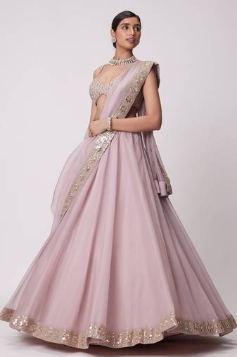 pink organza lehenga set