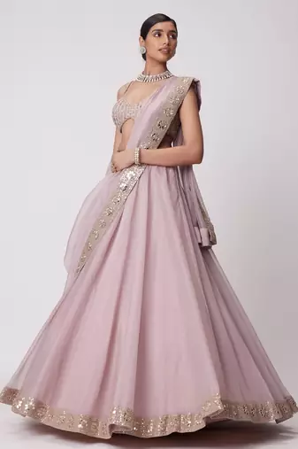 pink organza lehenga set