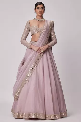 pink organza lehenga set