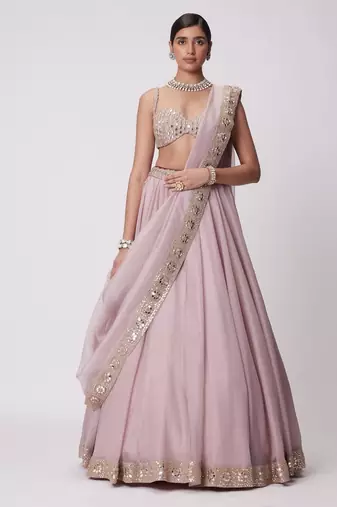 pink organza lehenga set