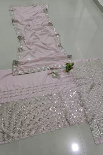 pink organza lehenga set