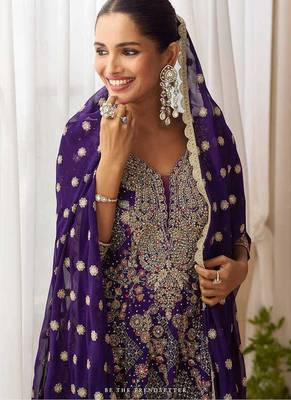 Purple faux georgette readymade palazzo suit 3