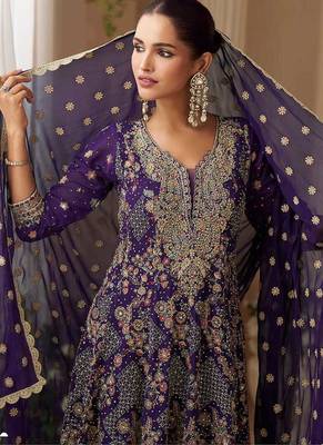 Purple faux georgette readymade palazzo suit 4