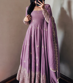 Lavendar colour  heavy embroidered anarkali kurta set with designer cutwork dupatta & pant
