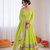 Parrot green organza silk mirror work lehenga style suit