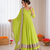 Parrot green organza silk mirror work lehenga style suit