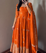 Orange colour  heavy embroidered anarkali kurta set with designer cutwork dupatta & pant