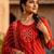 Cotton lahariya maroon short kurti-kali plazzo-dupatta set