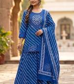 Cotton lahariya blue short kurti-kali plazzo-dupatta set