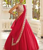 Red Organza Silk Wedding Lehenga Choli