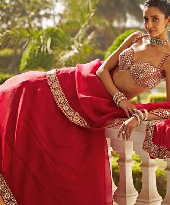 Red Organza Silk Wedding Lehenga Choli 3