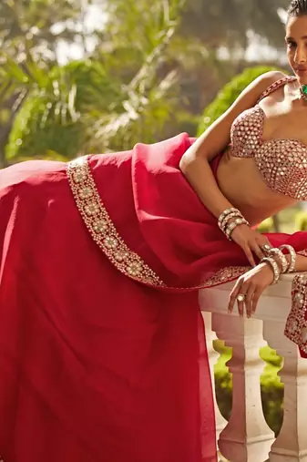 Red Organza Silk Wedding Lehenga Choli