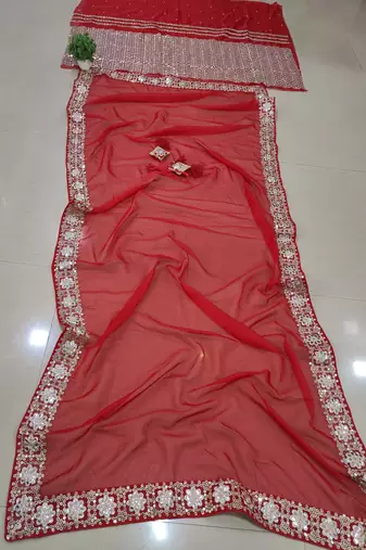 Red Organza Silk Wedding Lehenga Choli