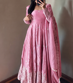 Pink colour  heavy embroidered anarkali kurta set with designer cutwork dupatta & pant