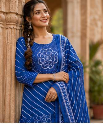 Cotton lahariya blue short kurti-kali plazzo-dupatta set 4