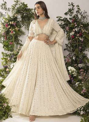 Ivory Lehenga Choli with 5MM Sequin & Tone-on-Tone Thread Embroidery 1