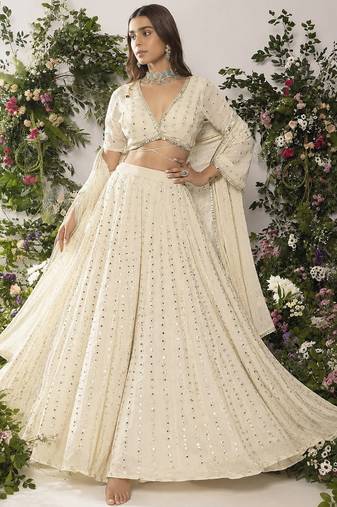 Ivory Lehenga Choli with 5MM Sequin & Tone-on-Tone Thread Embroidery