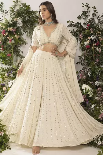 Ivory Lehenga Choli with 5MM Sequin & Tone-on-Tone Thread Embroidery
