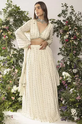 Ivory Lehenga Choli with 5MM Sequin & Tone-on-Tone Thread Embroidery