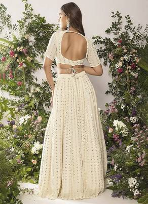 Ivory Lehenga Choli with 5MM Sequin & Tone-on-Tone Thread Embroidery 3