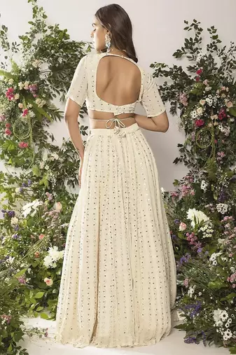 Ivory Lehenga Choli with 5MM Sequin & Tone-on-Tone Thread Embroidery