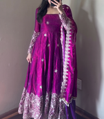 Purple colour  heavy embroidered anarkali kurta set with designer cutwork dupatta & pant