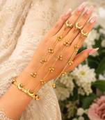Gold Hathphool Hand Harness, Half moon design Indian Bridal Hand Chain Ghungroo Jewelry