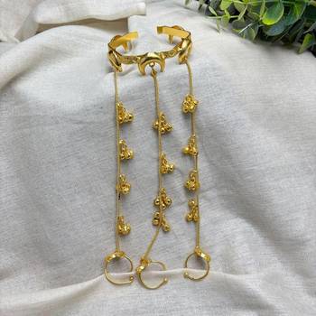 Gold Hathphool Hand Harness, Half moon design Indian Bridal Hand Chain Ghungroo Jewelry 4