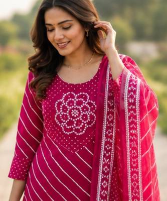Cotton lahariya pink short kurti-kali plazzo-dupatta set 4