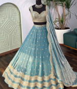 TEALGREEN SILK EMBROIDERY LEHENGA CHOLI WITH DUPATTA