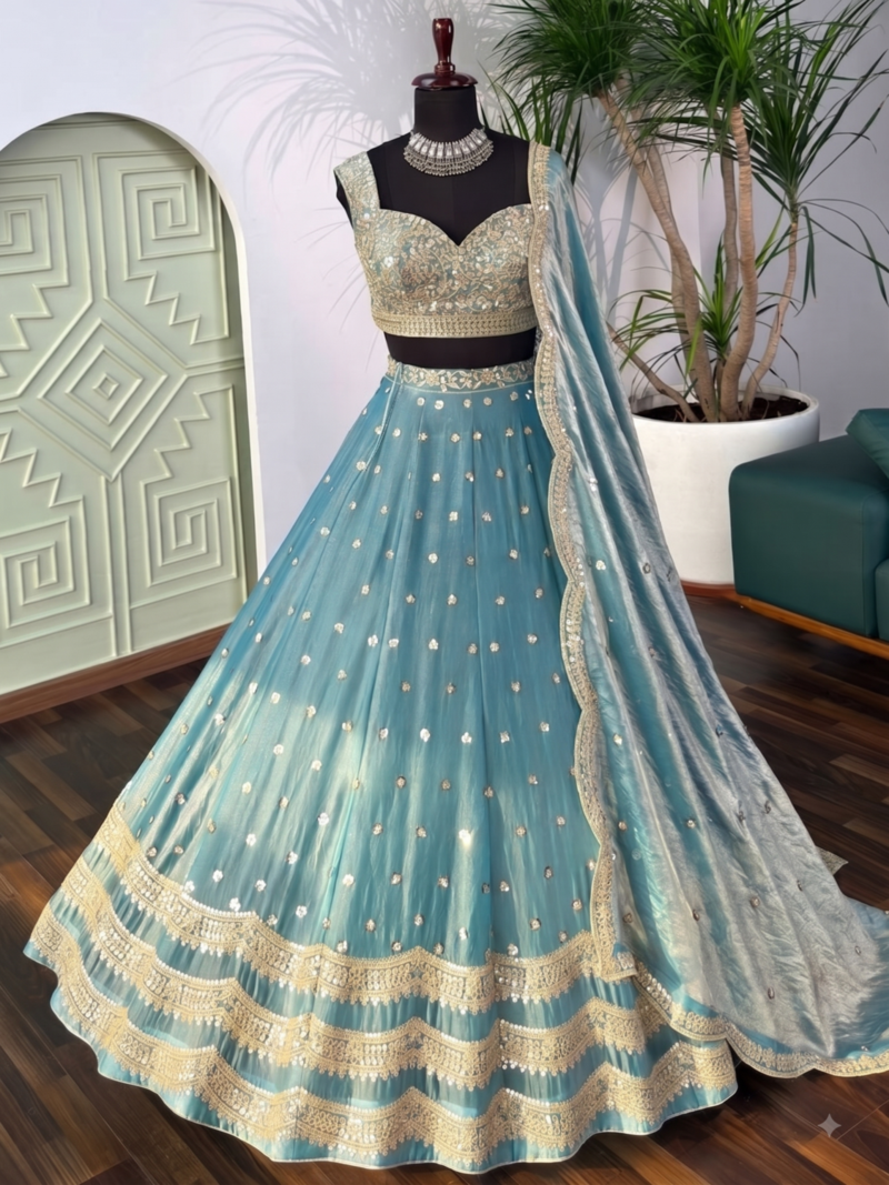 TEALGREEN SILK EMBROIDERY LEHENGA CHOLI WITH DUPATTA