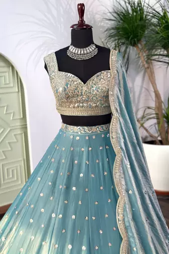 TEALGREEN SILK EMBROIDERY LEHENGA CHOLI WITH DUPATTA
